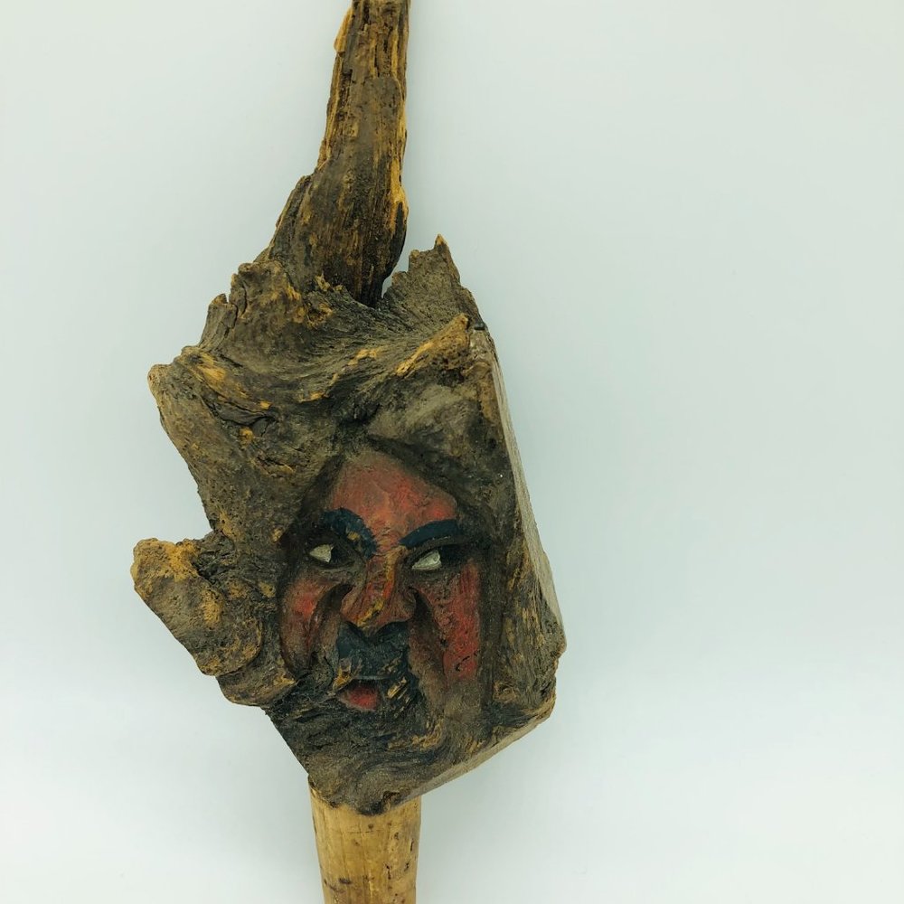 Primitive Wooden Wine Stopper / Carved Root Cork Bottle Barware Wizard Fairy